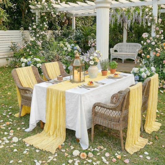 10 Pack Light Yellow Cheesecloth Table Runner,10FT/120 Inch Spring Easter Boho Gauze Fabric Table Runner,Rustic Sheer Baby Yellow Cheese Cloth Runner Bulk for Wedding,Bridal Baby Shower,Table Decor
