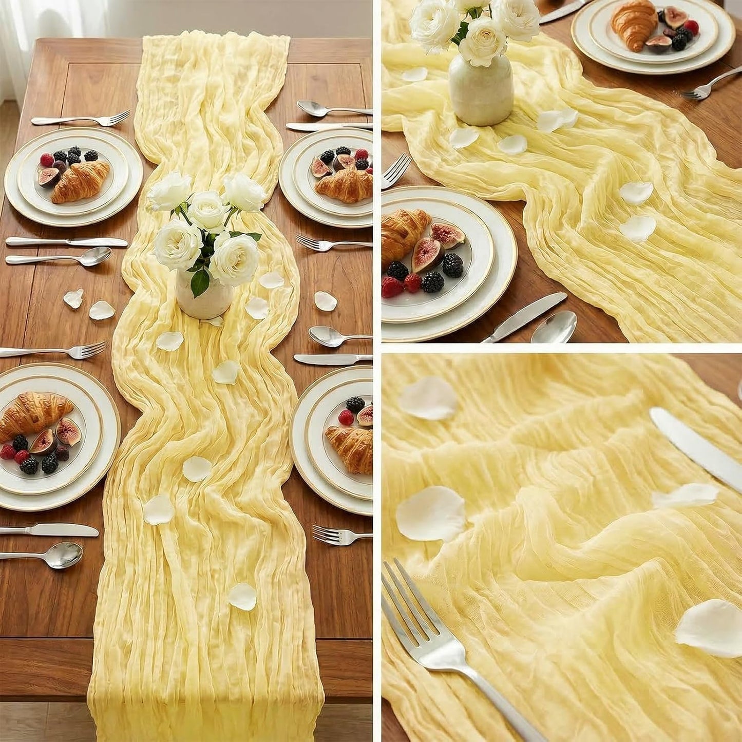 10 Pack Light Yellow Cheesecloth Table Runner,10FT/120 Inch Spring Easter Boho Gauze Fabric Table Runner,Rustic Sheer Baby Yellow Cheese Cloth Runner Bulk for Wedding,Bridal Baby Shower,Table Decor