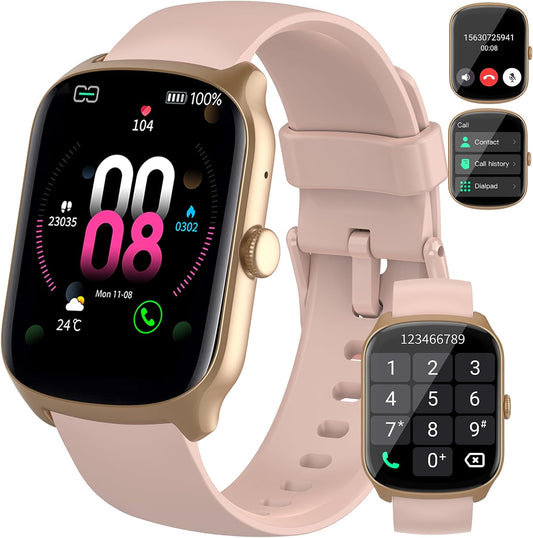 Smart Watch for Men Women, 1.95" HD Smartwatch (Dial/Answer Calls) | Heart Rate/Sleep Monitor Fitness Smartwatch, Curved Screen Watches, 112+ Sports Modes Activity Trackers,IP68 Waterproof, Pink