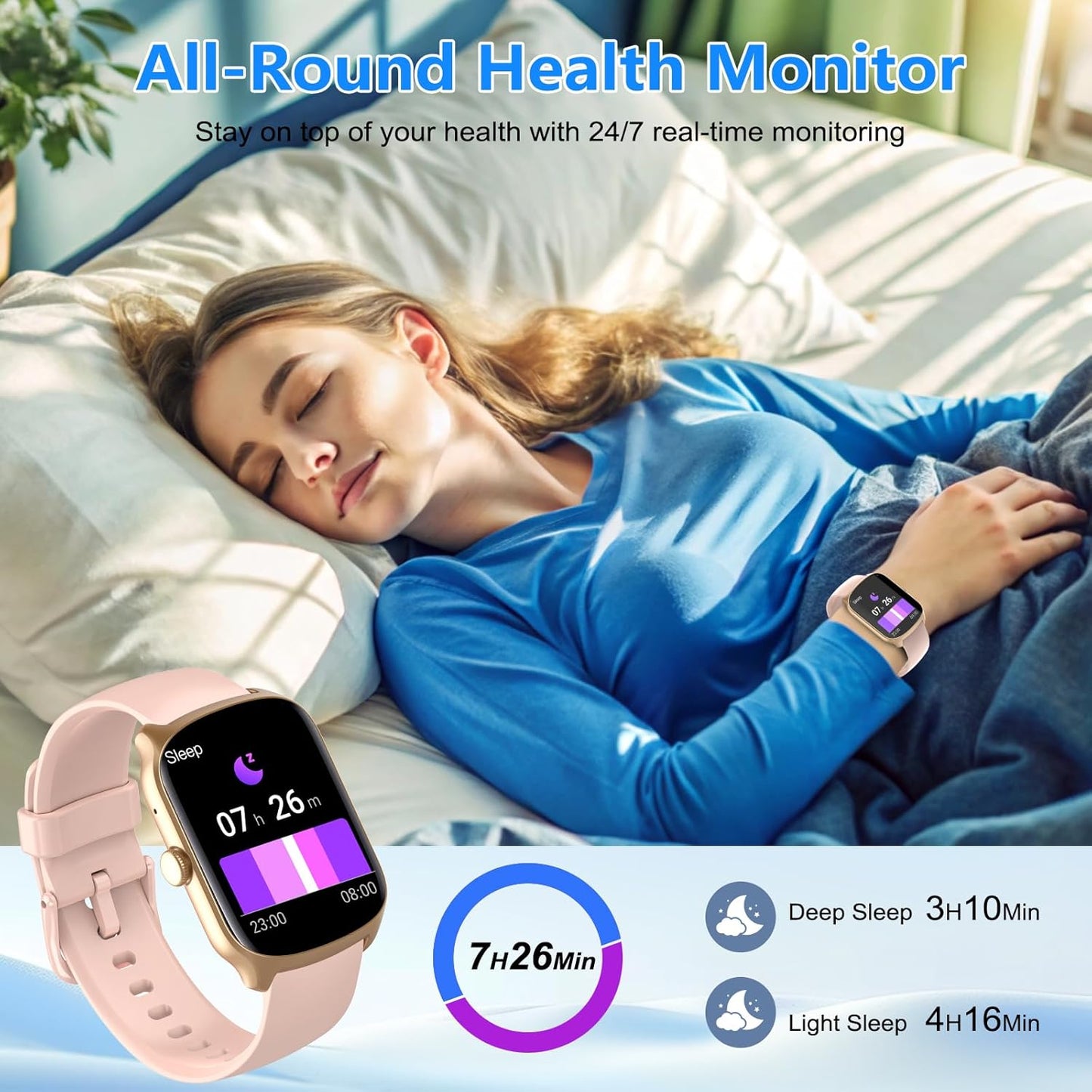 Smart Watch for Men Women, 1.95" HD Smartwatch (Dial/Answer Calls) | Heart Rate/Sleep Monitor Fitness Smartwatch, Curved Screen Watches, 112+ Sports Modes Activity Trackers,IP68 Waterproof, Pink