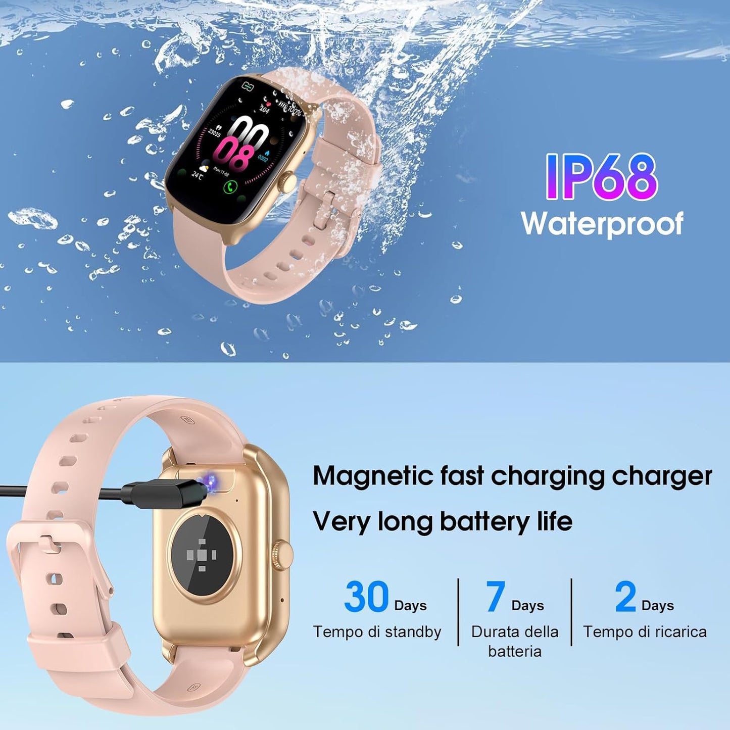 Smart Watch for Men Women, 1.95" HD Smartwatch (Dial/Answer Calls) | Heart Rate/Sleep Monitor Fitness Smartwatch, Curved Screen Watches, 112+ Sports Modes Activity Trackers,IP68 Waterproof, Pink