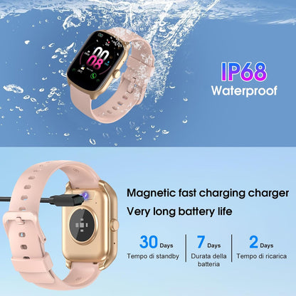Smart Watch for Men Women, 1.95" HD Smartwatch (Dial/Answer Calls) | Heart Rate/Sleep Monitor Fitness Smartwatch, Curved Screen Watches, 112+ Sports Modes Activity Trackers,IP68 Waterproof, Pink