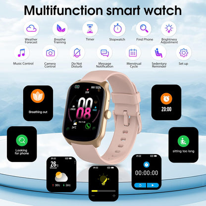 Smart Watch for Men Women, 1.95" HD Smartwatch (Dial/Answer Calls) | Heart Rate/Sleep Monitor Fitness Smartwatch, Curved Screen Watches, 112+ Sports Modes Activity Trackers,IP68 Waterproof, Pink
