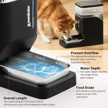 Automatic Dog Water Dispenser 8L with Stainless Steel Bowl, Gravity Large Capacity Water Bowl for Dogs, 2 Gallon Pet Waterer 100% BPA Free, White