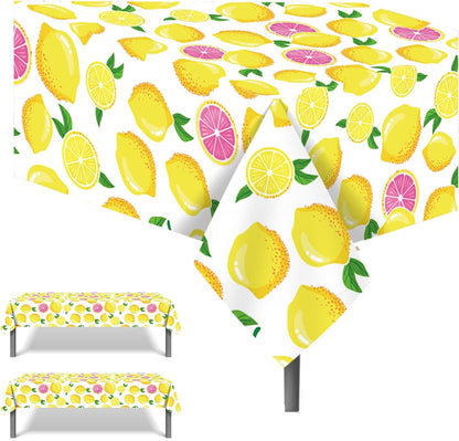 2 Pcs Lemon Plastic Tablecloth, Summer Table Cover Disposable Rectangle Yellow Waterproof Table Cloth for Summer Party Summer Fruit Party Picnic Decor, 54 x 87 Inch