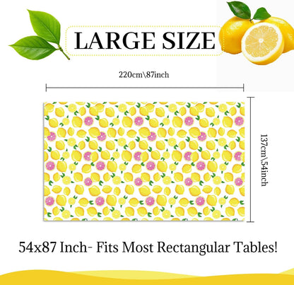 2 Pcs Lemon Plastic Tablecloth, Summer Table Cover Disposable Rectangle Yellow Waterproof Table Cloth for Summer Party Summer Fruit Party Picnic Decor, 54 x 87 Inch