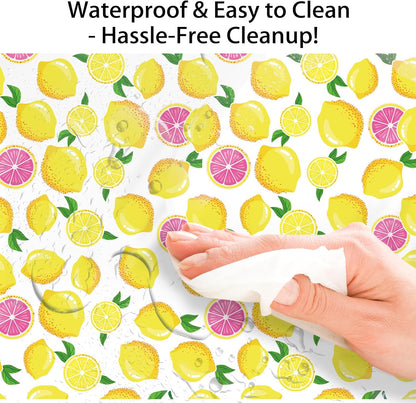 2 Pcs Lemon Plastic Tablecloth, Summer Table Cover Disposable Rectangle Yellow Waterproof Table Cloth for Summer Party Summer Fruit Party Picnic Decor, 54 x 87 Inch