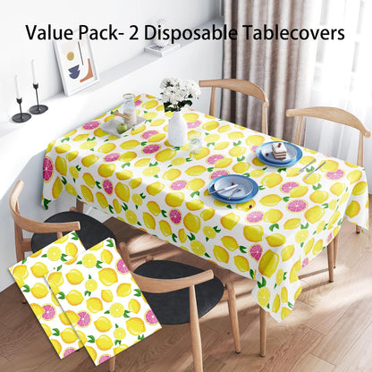 2 Pcs Lemon Plastic Tablecloth, Summer Table Cover Disposable Rectangle Yellow Waterproof Table Cloth for Summer Party Summer Fruit Party Picnic Decor, 54 x 87 Inch