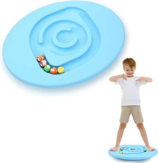 Kids Maze Balance Board Plastic Wobble Rocker Balance Board with Mini Balls Load 170lb for Balancing Exercise Equipment Game Boys Girls Physical Therapy 18.5 x 14.57 Inch(Yellow,Cute)