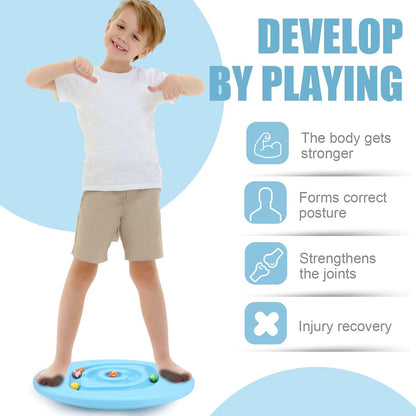 Kids Maze Balance Board Plastic Wobble Rocker Balance Board with Mini Balls Load 170lb for Balancing Exercise Equipment Game Boys Girls Physical Therapy 18.5 x 14.57 Inch(Yellow,Cute)