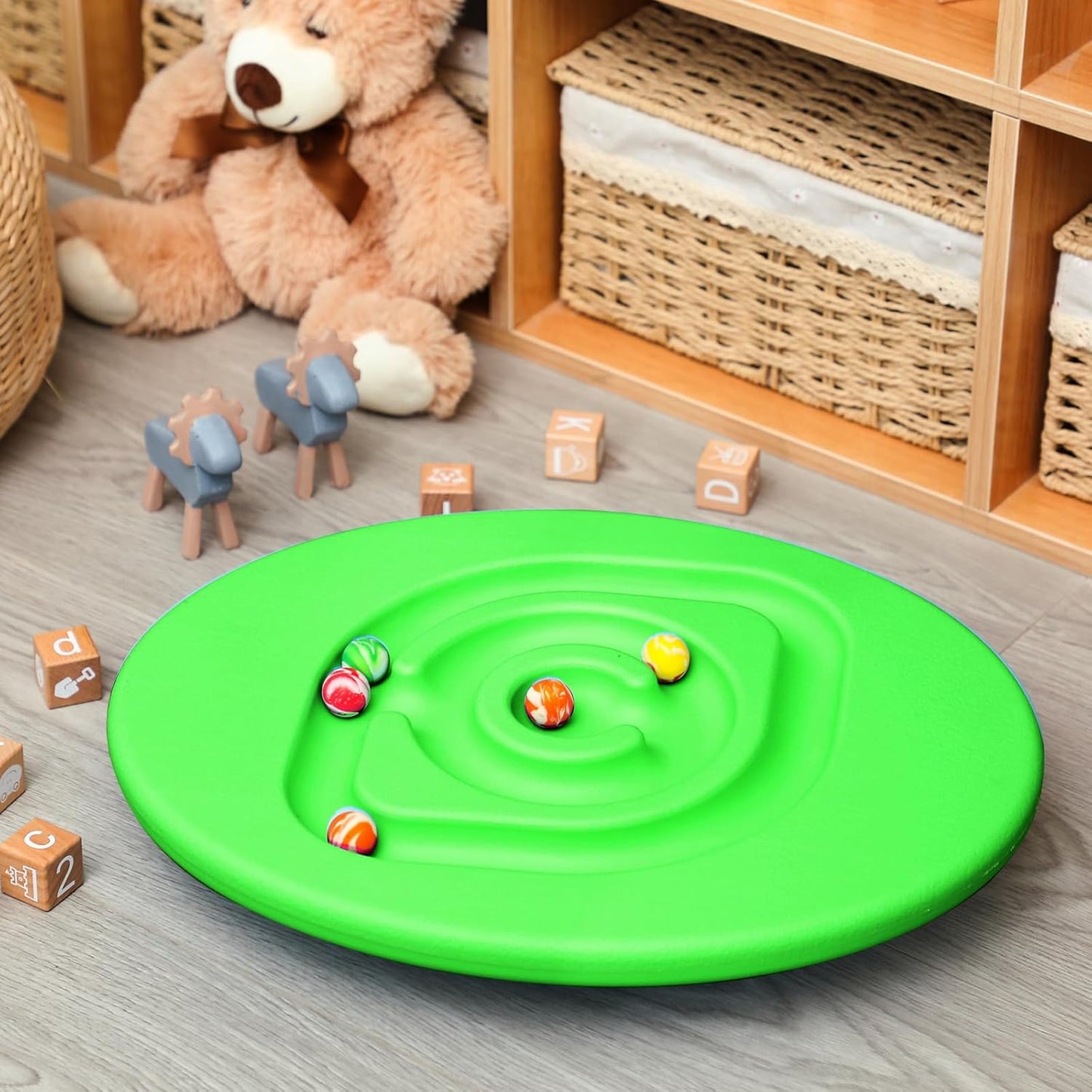 Kids Maze Balance Board Plastic Wobble Rocker Balance Board with Mini Balls Load 170lb for Balancing Exercise Equipment Game Boys Girls Physical Therapy 18.5 x 14.57 Inch(Yellow,Cute)