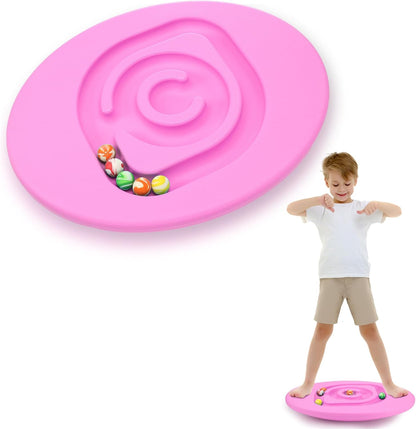 Kids Maze Balance Board Plastic Wobble Rocker Balance Board with Mini Balls Load 170lb for Balancing Exercise Equipment Game Boys Girls Physical Therapy 18.5 x 14.57 Inch(Yellow,Cute)