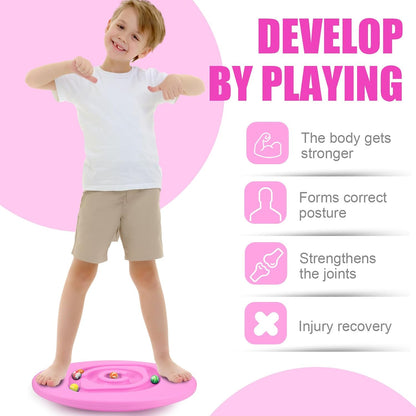 Kids Maze Balance Board Plastic Wobble Rocker Balance Board with Mini Balls Load 170lb for Balancing Exercise Equipment Game Boys Girls Physical Therapy 18.5 x 14.57 Inch(Yellow,Cute)