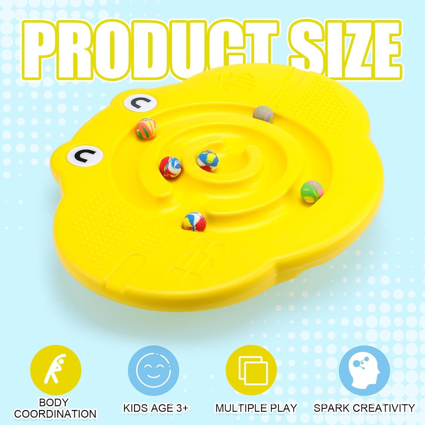 Kids Maze Balance Board Plastic Wobble Rocker Balance Board with Mini Balls Load 170lb for Balancing Exercise Equipment Game Boys Girls Physical Therapy 18.5 x 14.57 Inch(Yellow,Cute)