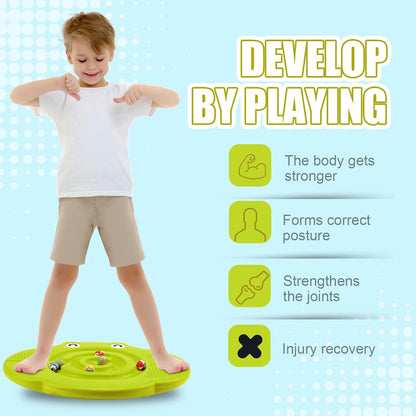 Kids Maze Balance Board Plastic Wobble Rocker Balance Board with Mini Balls Load 170lb for Balancing Exercise Equipment Game Boys Girls Physical Therapy 18.5 x 14.57 Inch(Yellow,Cute)