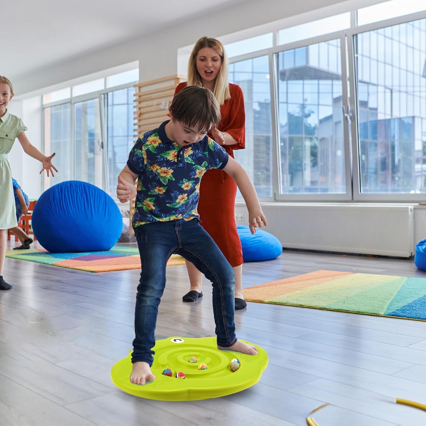 Kids Maze Balance Board Plastic Wobble Rocker Balance Board with Mini Balls Load 170lb for Balancing Exercise Equipment Game Boys Girls Physical Therapy 18.5 x 14.57 Inch(Yellow,Cute)