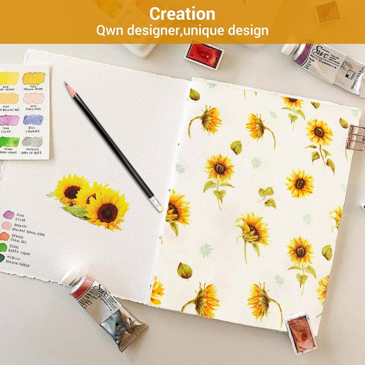 Floral Sheet Set Queen, Sunflower Printed Bed Sheets Queen, Cozy Double Brushed Microfiber Fitted Sheet with 15" Deep Pocket and Corner Straps, Cute Yellow Flower Sheet & Pillowcase Sets