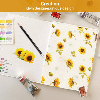 Floral Sheet Set Queen, Sunflower Printed Bed Sheets Queen, Cozy Double Brushed Microfiber Fitted Sheet with 15" Deep Pocket and Corner Straps, Cute Yellow Flower Sheet & Pillowcase Sets