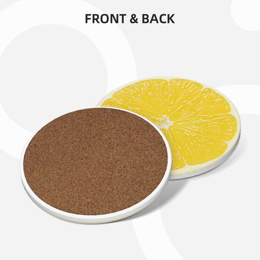 Yellow Lemon Slices Coasters for Drinks Set of 4, Funny Fruit Ceramic Coasters with Cork Base Absorbent for Dining Tables Restaurants Cafes Home Decor,Housewarming Gift,Round