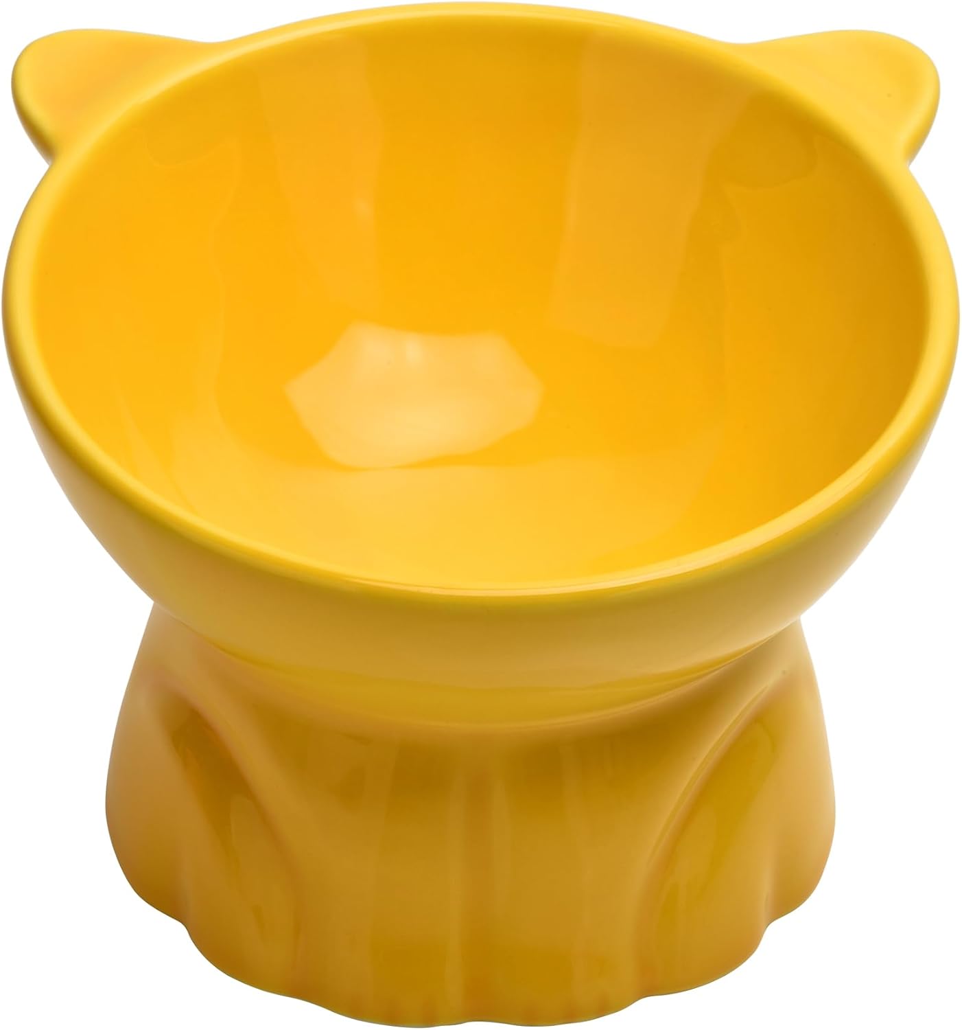 Elevated Cat Food Bowl,9 Oz Ceramic Raised and Tilted Water Bowl,Anti Vomiting and Protect Pets Spines Dishes for Fat Faced Cat, Indoor Cats,Kitten,Small Dog (Yellow)