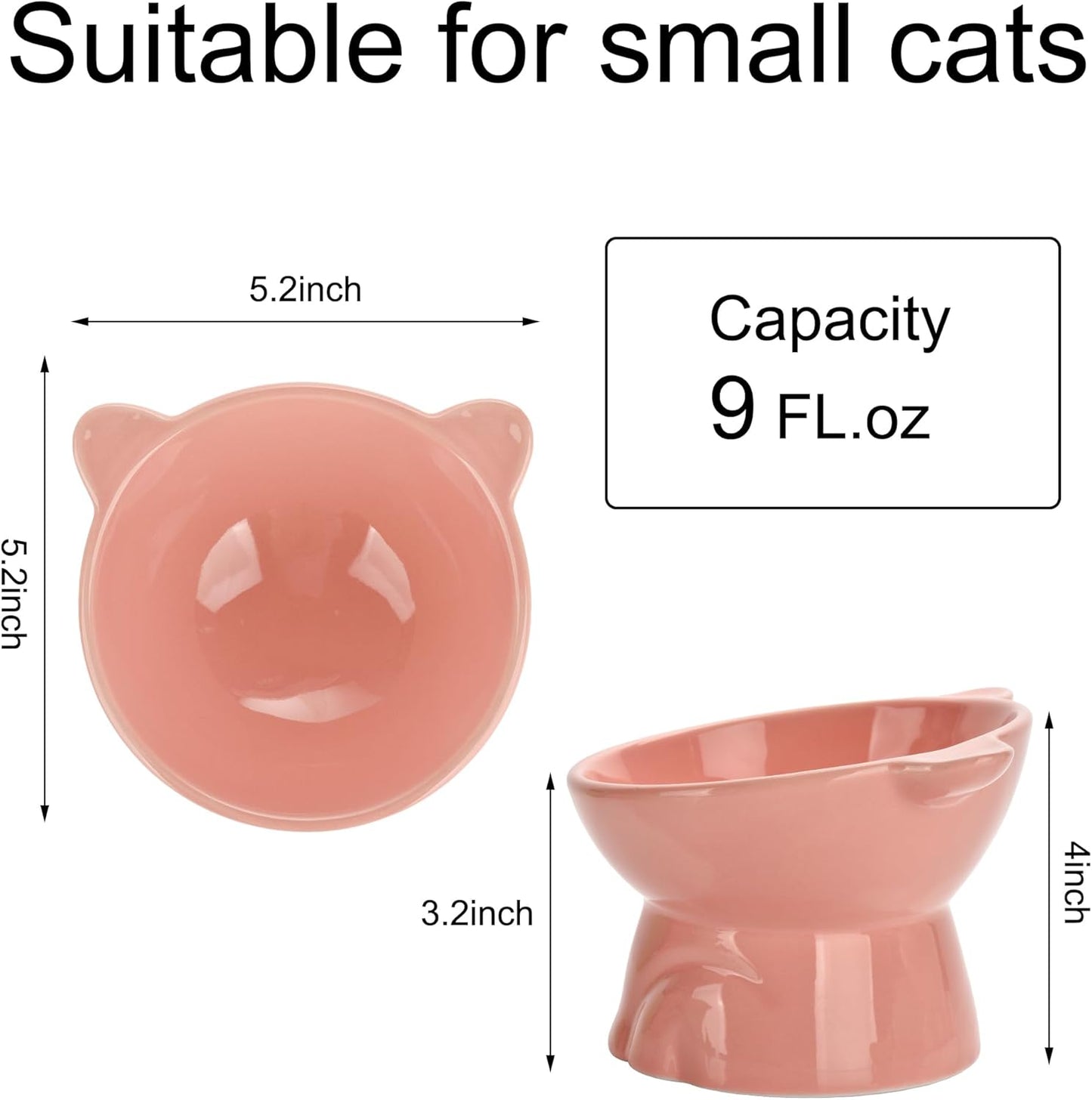 Elevated Cat Food Bowl,9 Oz Ceramic Raised and Tilted Water Bowl,Anti Vomiting and Protect Pets Spines Dishes for Fat Faced Cat, Indoor Cats,Kitten,Small Dog (Yellow)
