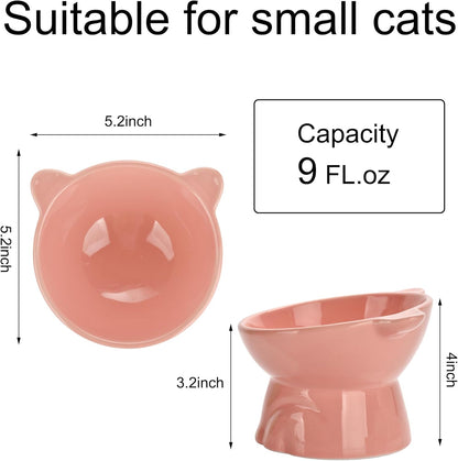 Elevated Cat Food Bowl,9 Oz Ceramic Raised and Tilted Water Bowl,Anti Vomiting and Protect Pets Spines Dishes for Fat Faced Cat, Indoor Cats,Kitten,Small Dog (Yellow)