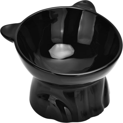 Elevated Cat Food Bowl,9 Oz Ceramic Raised and Tilted Water Bowl,Anti Vomiting and Protect Pets Spines Dishes for Fat Faced Cat, Indoor Cats,Kitten,Small Dog (Yellow)