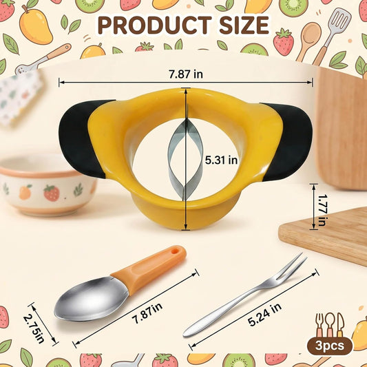 3-Piece Mango Slicer, Mango Cutter, Mango Peeler, Large Yellow Mango Slicer, Small Mango Scoop, Pointed Fruit Fork for Easy Mango Preparation and Serving, Professional Kitchen Tool