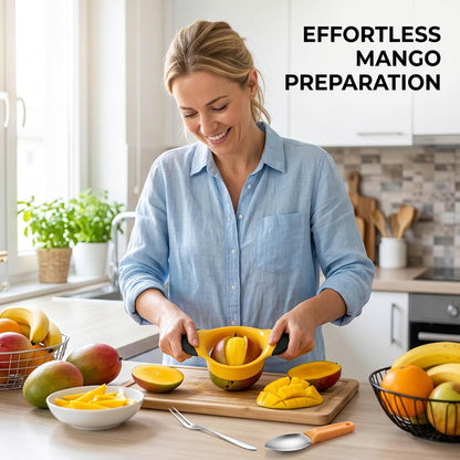 3-Piece Mango Slicer, Mango Cutter, Mango Peeler, Large Yellow Mango Slicer, Small Mango Scoop, Pointed Fruit Fork for Easy Mango Preparation and Serving, Professional Kitchen Tool