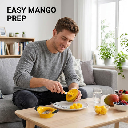 3-Piece Mango Slicer, Mango Cutter, Mango Peeler, Large Yellow Mango Slicer, Small Mango Scoop, Pointed Fruit Fork for Easy Mango Preparation and Serving, Professional Kitchen Tool