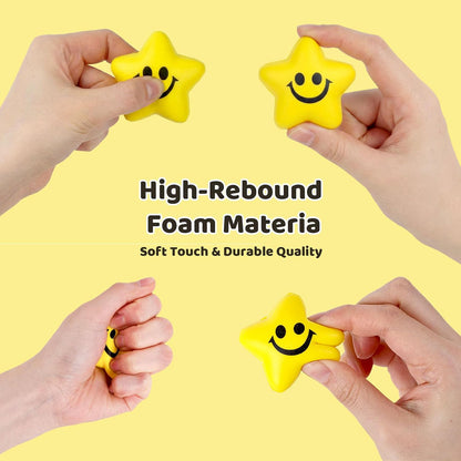 20 PCS Star Stress Balls for Adults, 2 Inch Squeeze Toys | Smile Face for Kids Adults Classroom Party Prizes, Anxiety Fidget Sensory, Party Gifts, Goodie Bag Stuffers