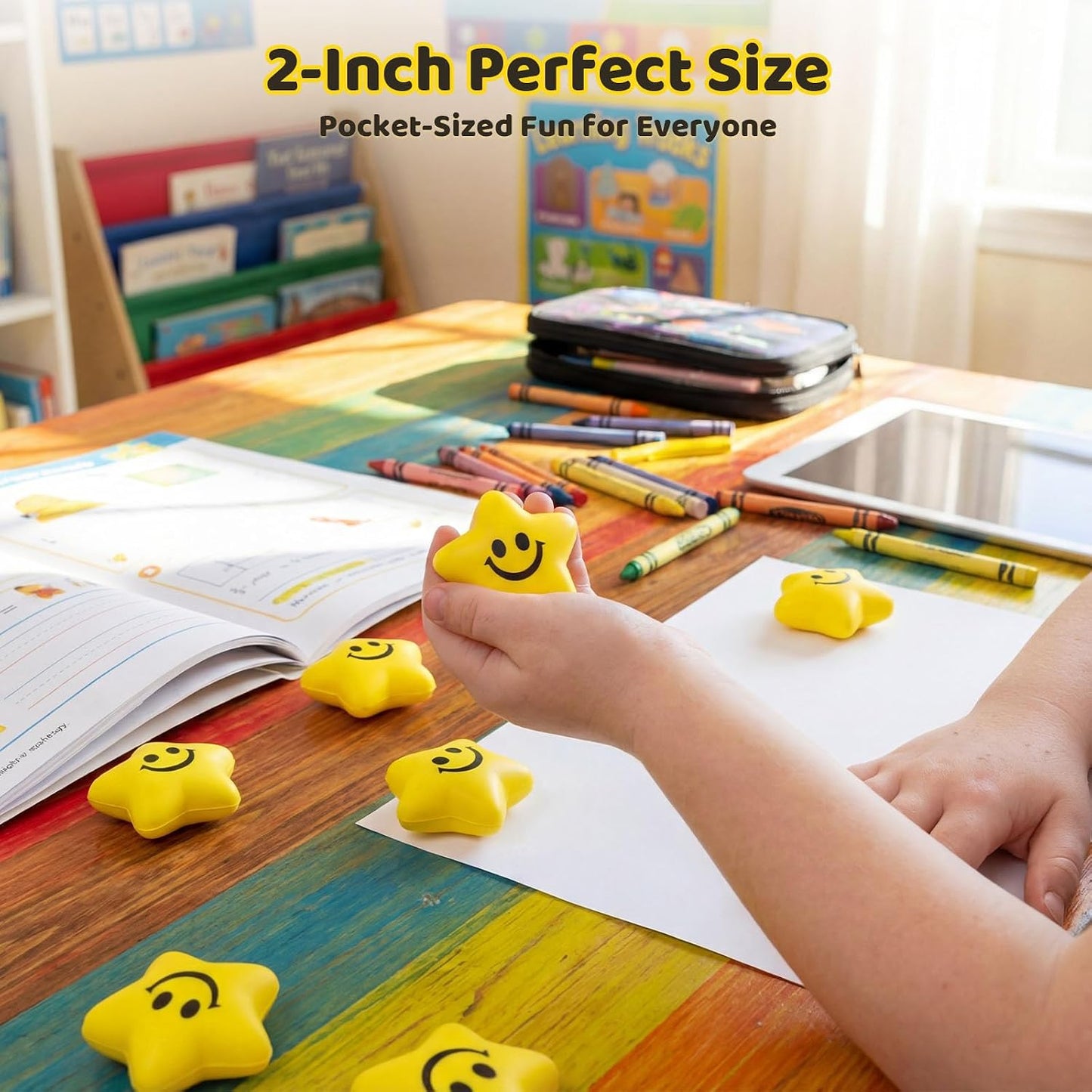 20 PCS Star Stress Balls for Adults, 2 Inch Squeeze Toys | Smile Face for Kids Adults Classroom Party Prizes, Anxiety Fidget Sensory, Party Gifts, Goodie Bag Stuffers