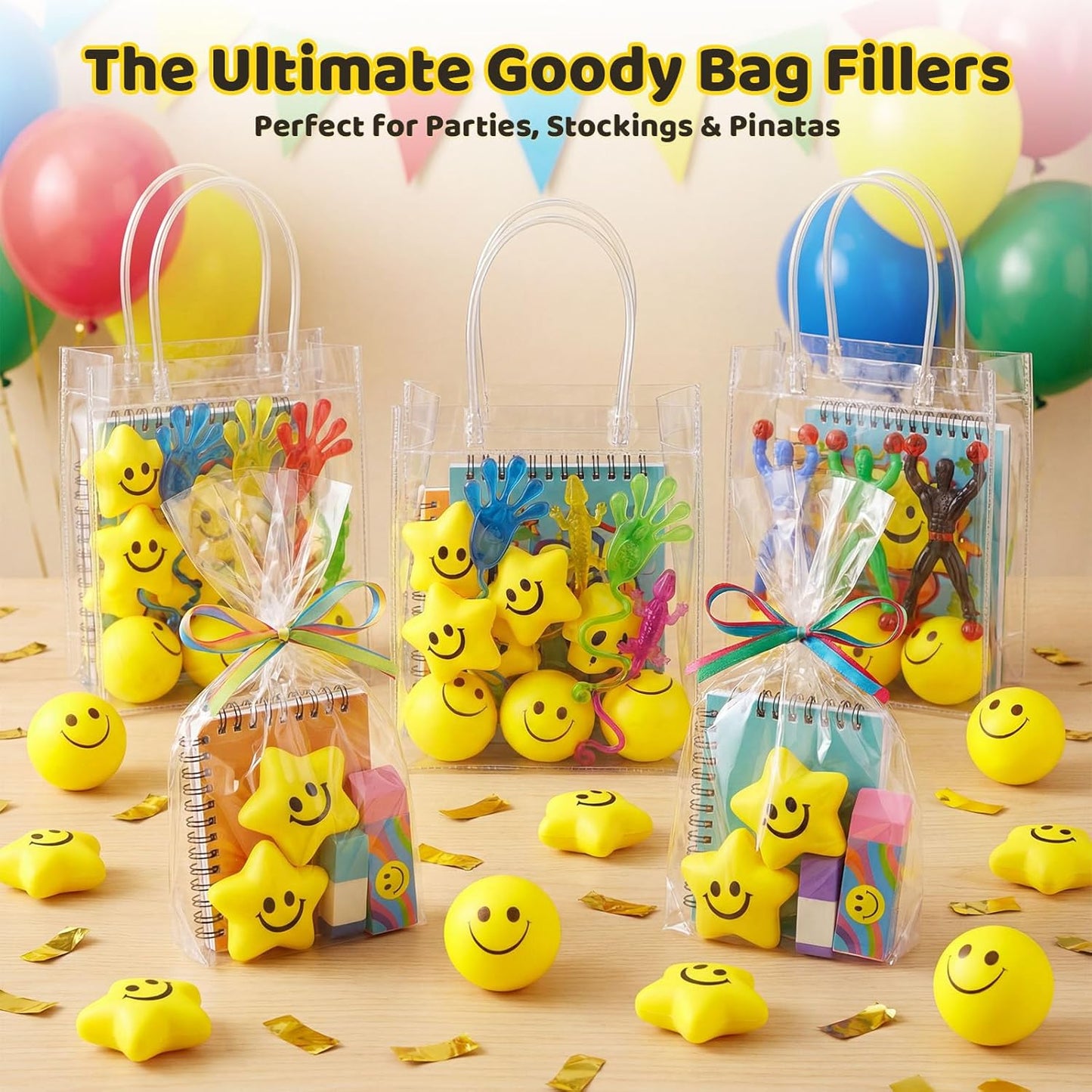 20 PCS Star Stress Balls for Adults, 2 Inch Squeeze Toys | Smile Face for Kids Adults Classroom Party Prizes, Anxiety Fidget Sensory, Party Gifts, Goodie Bag Stuffers