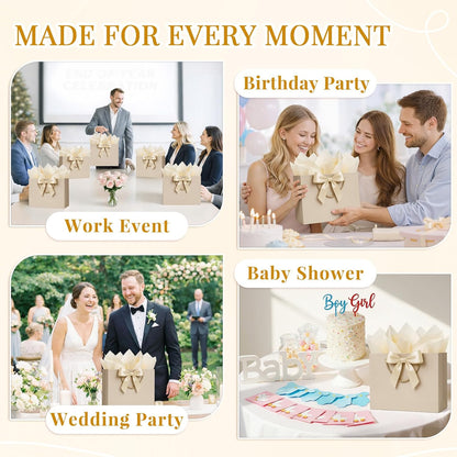 Gift Bags Medium with Handles 2PCS for Wedding Birthday(Champagne) | With 4 Tissue Paper 2 Ribbons 2 Cards, Cute Gifts Wrap Bag for Women Men Girls Bridal Baby Shower Engagement & Anniversary