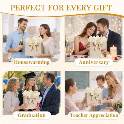 Gift Bags Medium with Handles 2PCS for Wedding Birthday(Champagne) | With 4 Tissue Paper 2 Ribbons 2 Cards, Cute Gifts Wrap Bag for Women Men Girls Bridal Baby Shower Engagement & Anniversary