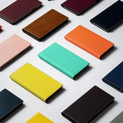D8 Neon Full Grain Leather Wallet Case for iPhone 14 Pro Max - Handcrafted Diary Style with Card Holders and Side Cash Pocket, Gift Box Included (Coral)