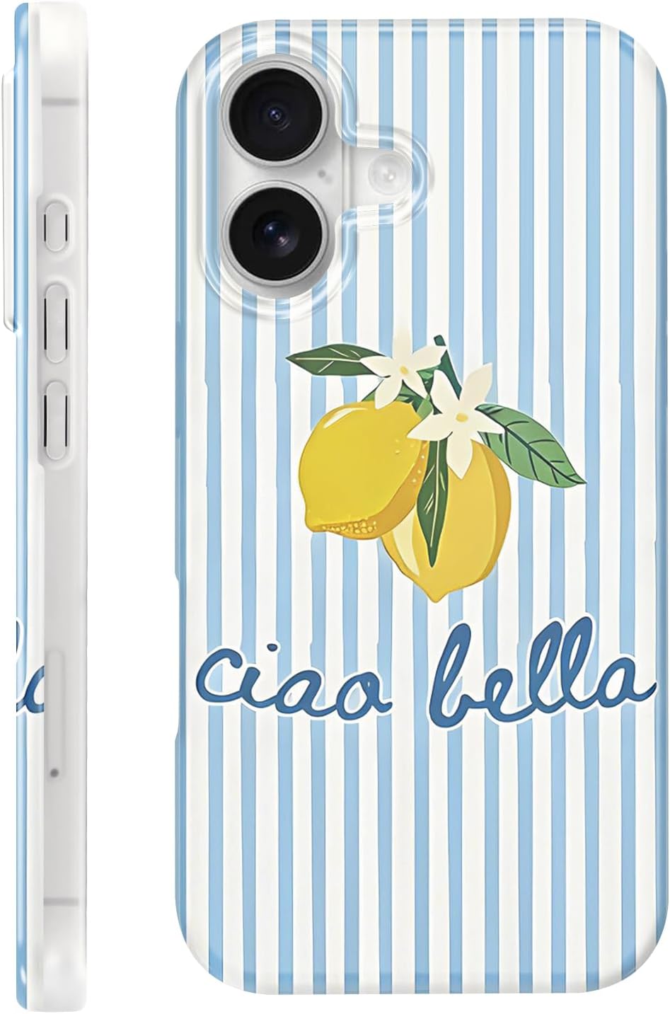 Summer Striped Lemon Phone Case for iPhone 17 6.3", Aesthetic Trendy Simple Design Women Girly Case Gloss Translucent Cover Shockproof Soft TPU Funda, Blue