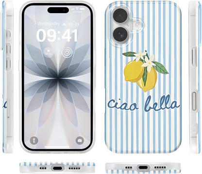 Summer Striped Lemon Phone Case for iPhone 17 6.3", Aesthetic Trendy Simple Design Women Girly Case Gloss Translucent Cover Shockproof Soft TPU Funda, Blue