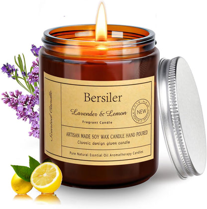 Lavender Lemon Scented Candles, Lavender Candles for Home Scented Aromatherapy Candles, Stress Relief and Relax Candle Gift for Women Birthday Christmas, 7oz Soy Wax Candle