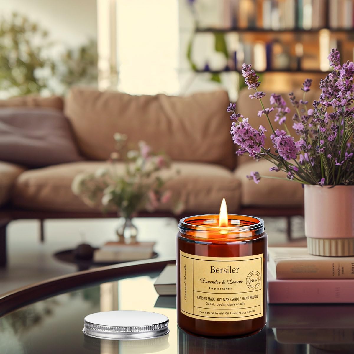 Lavender Lemon Scented Candles, Lavender Candles for Home Scented Aromatherapy Candles, Stress Relief and Relax Candle Gift for Women Birthday Christmas, 7oz Soy Wax Candle