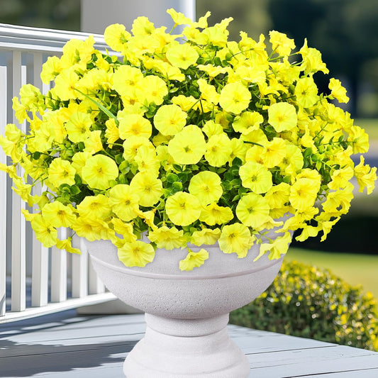 14 Bundles Artificial Flowers for Outdoors, Fake Outdoor Flowers(Yellow) | UV Resistant Faux Fall Flowers for outdoor planters, Realistic Silk Petunia Flowers for Outside Garden Porch Patio Yard Decor