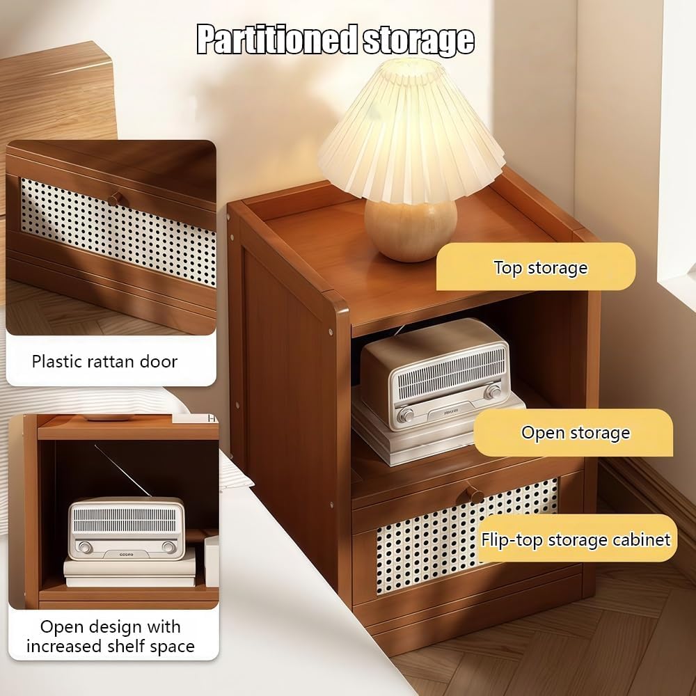 Modern Bedside Table with Storage, Compact Nightstand for Bedroom, Space-Saving Side Table with Open Shelf for Bed, Sofa or Small Spaces(Yellow,17.7in)