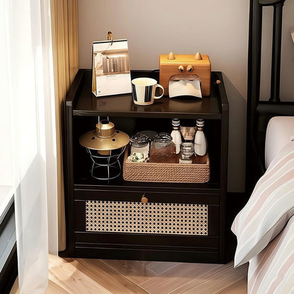 Modern Bedside Table with Storage, Compact Nightstand for Bedroom, Space-Saving Side Table with Open Shelf for Bed, Sofa or Small Spaces(Yellow,17.7in)
