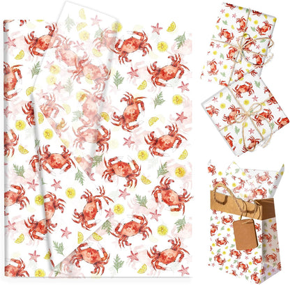 100 Sheets Red Crab Tissue Paper Seafood Theme Crab Pattern Wrapping Tissue DIY Art Crafts Paper for Birthday Summer Sea Beach Baby Shower Party Decorations (13.8 x 19.7 inches)