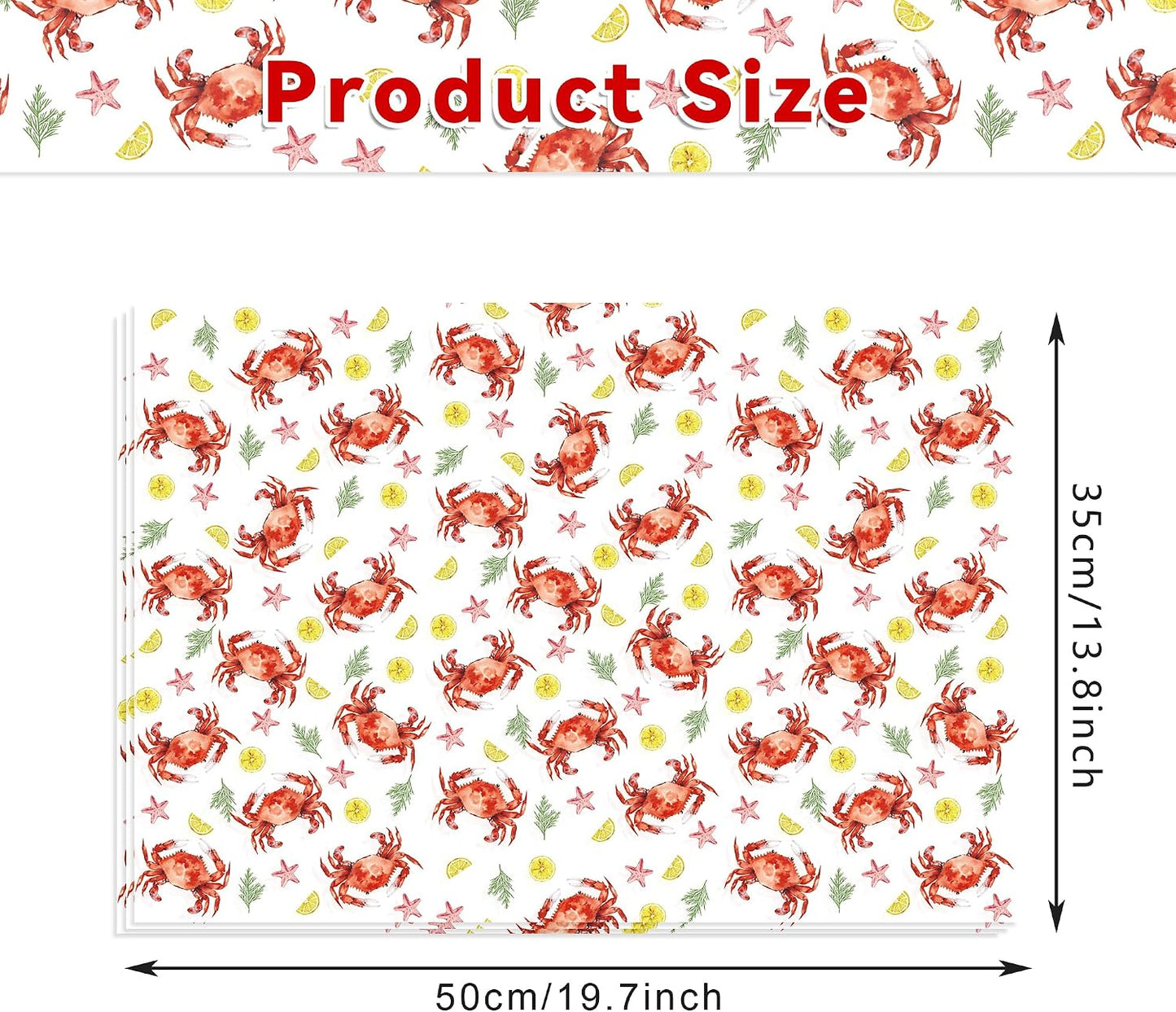 100 Sheets Red Crab Tissue Paper Seafood Theme Crab Pattern Wrapping Tissue DIY Art Crafts Paper for Birthday Summer Sea Beach Baby Shower Party Decorations (13.8 x 19.7 inches)