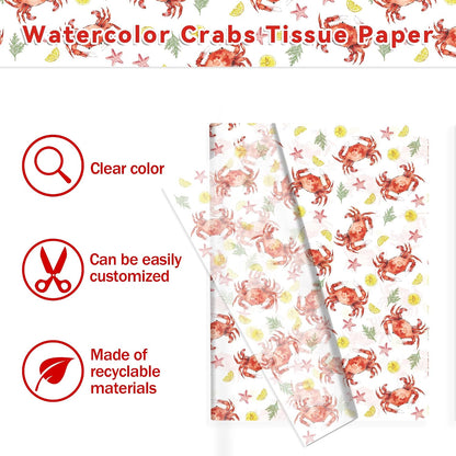 100 Sheets Red Crab Tissue Paper Seafood Theme Crab Pattern Wrapping Tissue DIY Art Crafts Paper for Birthday Summer Sea Beach Baby Shower Party Decorations (13.8 x 19.7 inches)