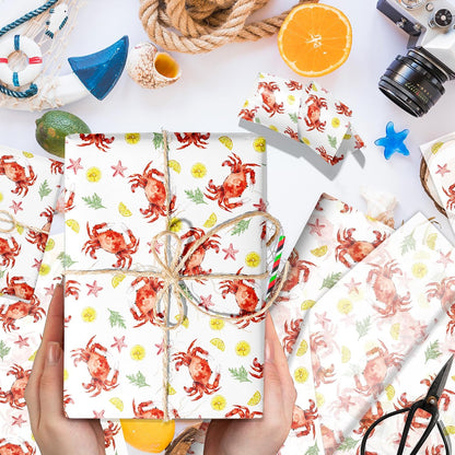 100 Sheets Red Crab Tissue Paper Seafood Theme Crab Pattern Wrapping Tissue DIY Art Crafts Paper for Birthday Summer Sea Beach Baby Shower Party Decorations (13.8 x 19.7 inches)