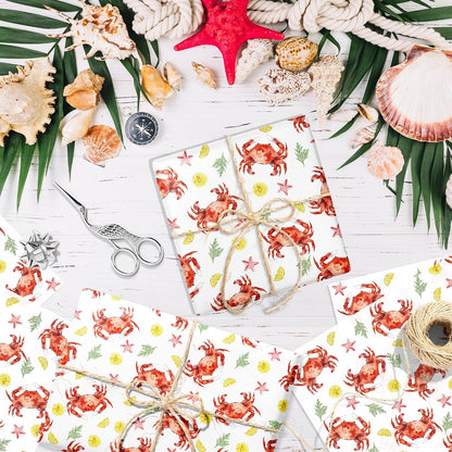 100 Sheets Red Crab Tissue Paper Seafood Theme Crab Pattern Wrapping Tissue DIY Art Crafts Paper for Birthday Summer Sea Beach Baby Shower Party Decorations (13.8 x 19.7 inches)