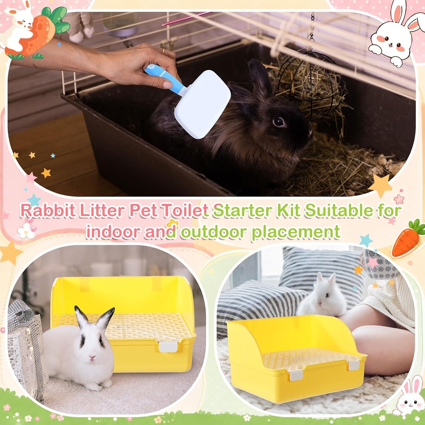 15 Pcs Rabbit Starter Kit Small Rabbit Litter Box Girls Gift Animal Grooming Kit Bunny Toys Bowl Blankets with Cleaning Set for Guinea Pig Accessories(Yellow)