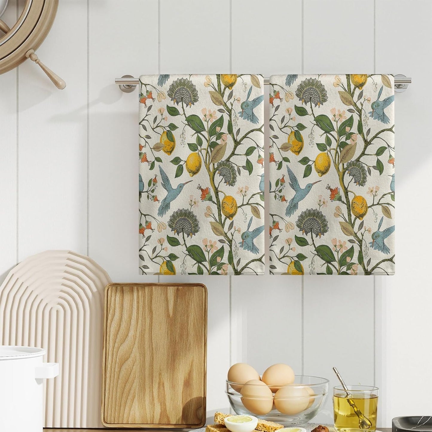 Lemon Birds Kitchen Towels Set of 2 Dish Towels Kitchen Hand Towels Machine Washable, Lightweight Style, for Women, New Home Celebration, Kitchen Decor Home Decorations